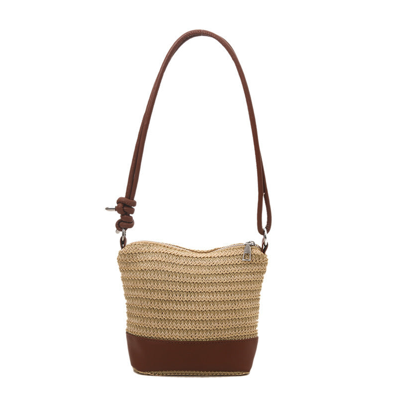 Woven Straw und Leder Umhängetasche Karnz