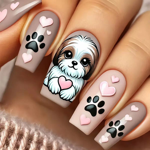 Kunstnageldesign mit Niedlichem Hundemotiv Karnz
