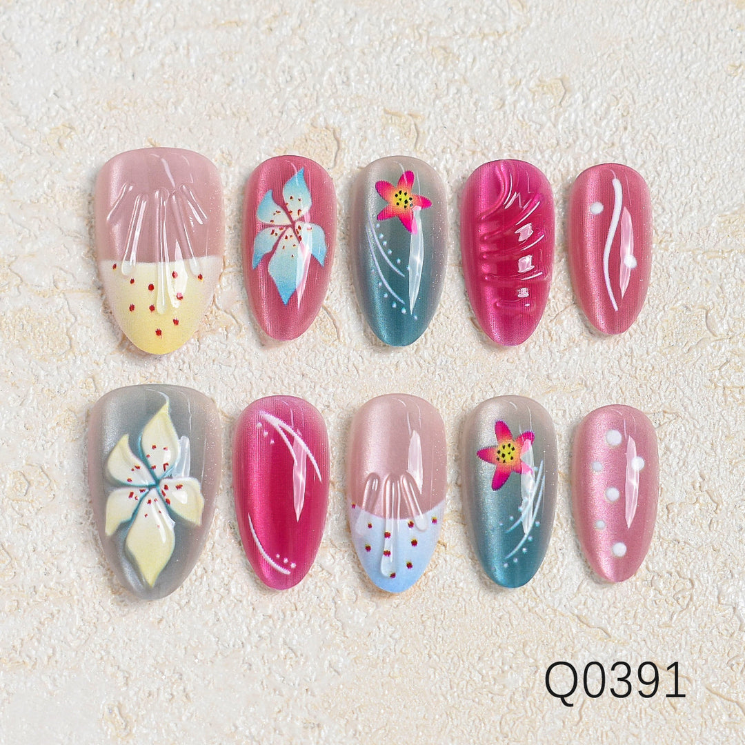 Künstlerisches Blumendesign Press-On Nagelset Karnz