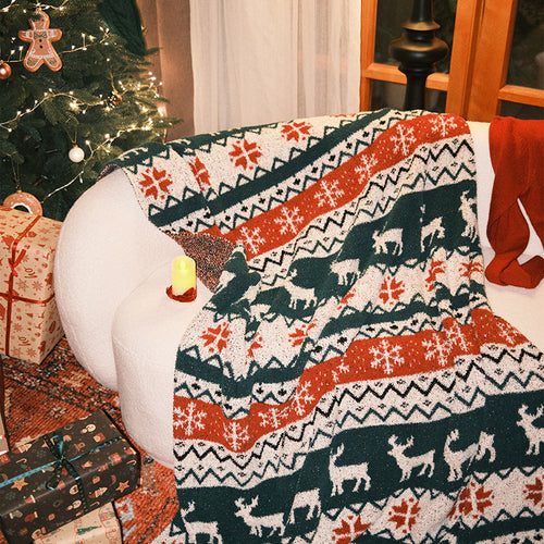 Festliches Rentier Chenille Wurfdecke mit nordic Schneeflockenmuster