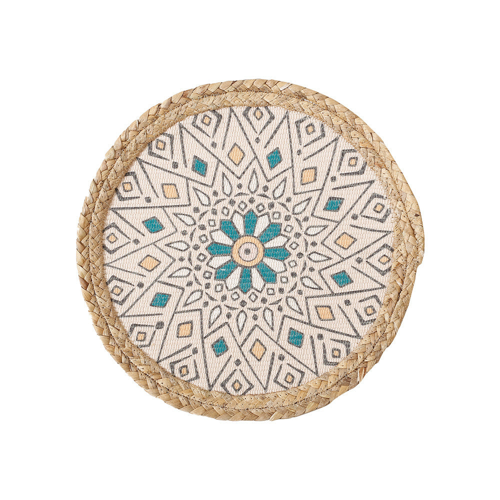Rundes gewebtes Tischset aus Jute mit Mandala-Baumwollauflage Karnz