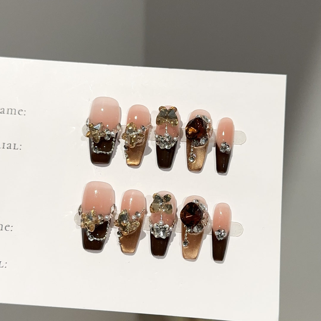 Glamourös Floral Verziert Press-On Nagelkunst Set