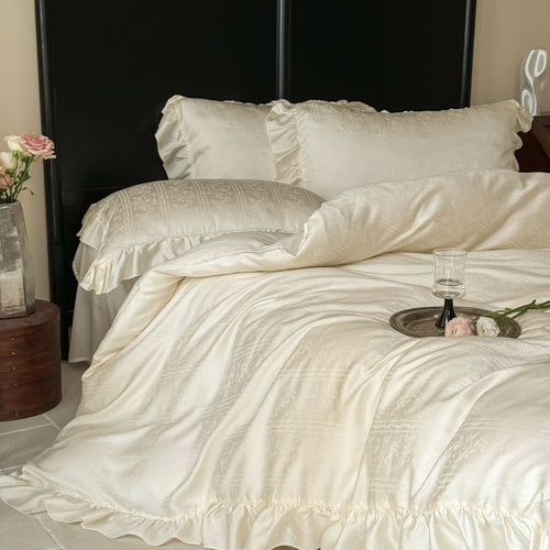 Luxuriöses Jacquard-Satin-Bettwäscheset mit Volant-Kissenbezügen