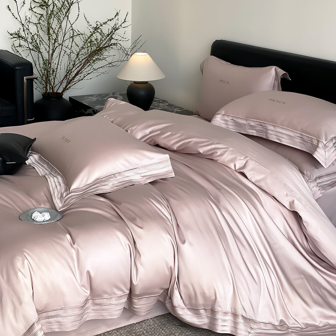Seidenglanz Bettbezug und Kopfkissenbezug Set mit Dreifach-Pleat Saum
