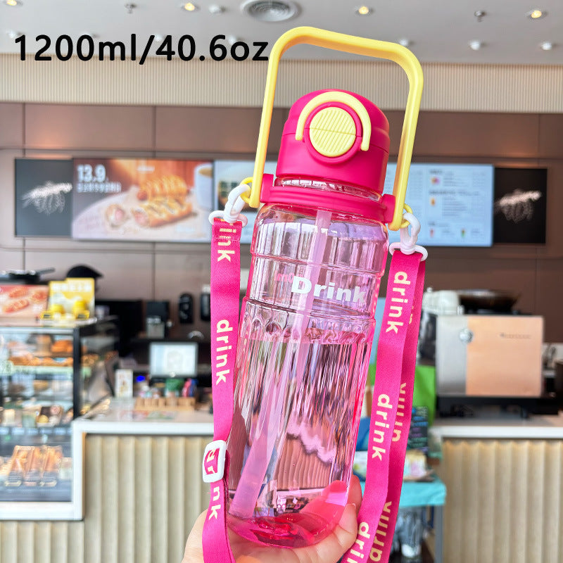 Damen große transparente Trinkflasche mit integriertem Tragegriff Karnz