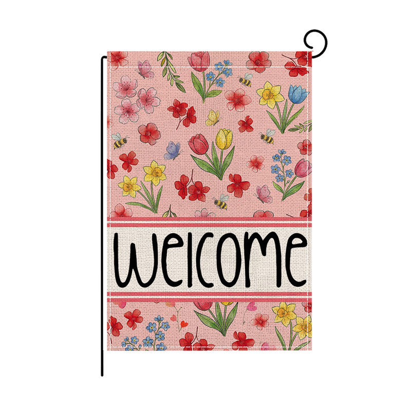 Dekorative Jute-Textur Gartenflagge mit Sonnenblume Katze Willkommen Design