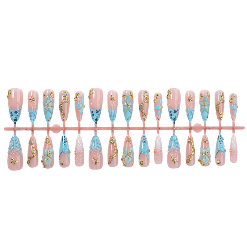 Premium Künstlerische Press-On Nail Set mit Dekorativen von Ozean Inspirierten Designs Karnz