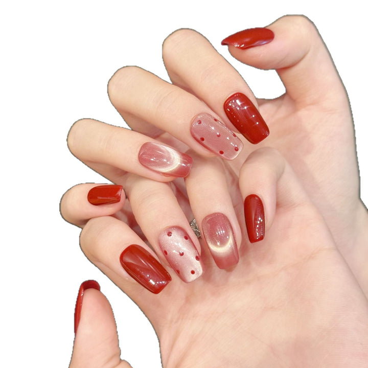 Dekoratives Press-On Nagelkunstset mit elegantem Farbverlauf und Punkte-Mustern