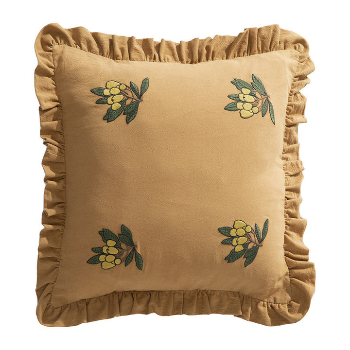 Handgetufteter quadratischer Dekokissenbezug mit floraler Chenille‑Applikation