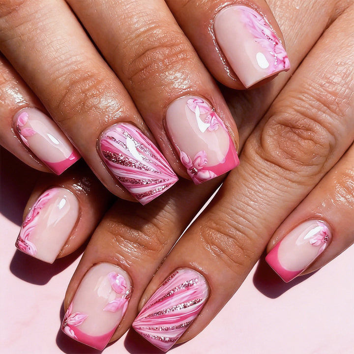 Künstlerische florale Gel Press-On Nägel Karnz