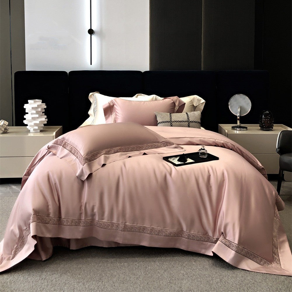 Premium-Baumwollsatin-Bettbezug-Set mit dekorativer Lochstickerei und verdecktem Hotelverschluss