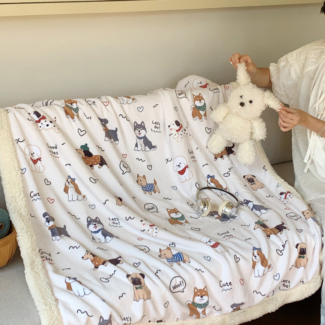 Wendbare Flauschdecke mit Cartoon-Katzenmotiv und Teddyfutter