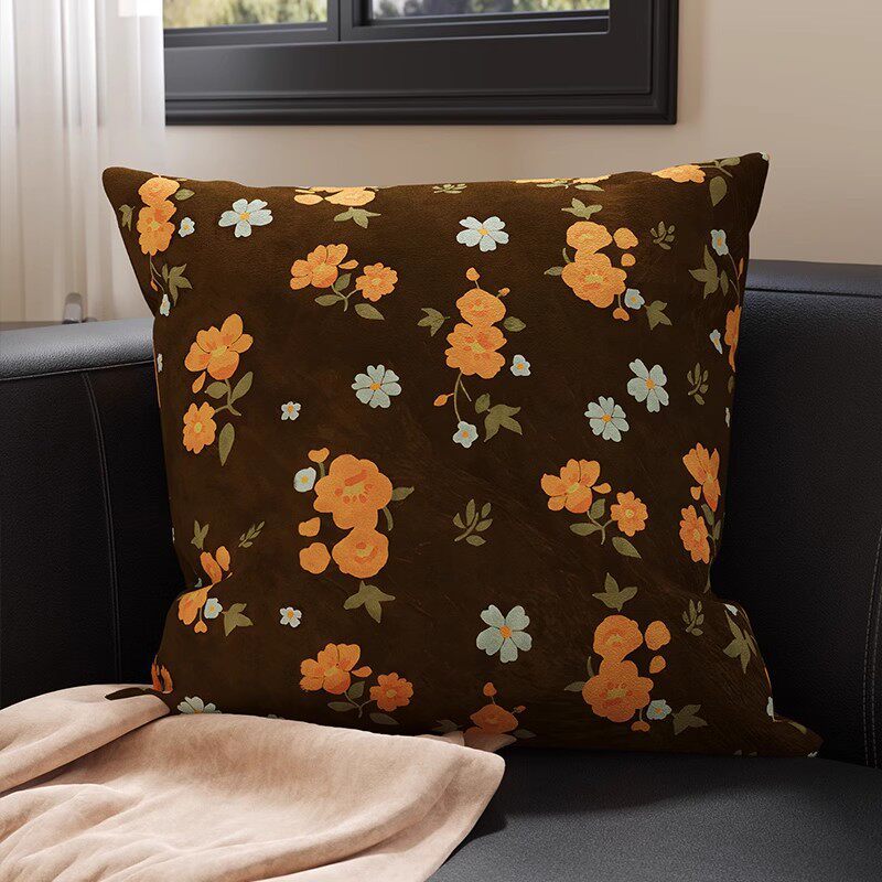 Square Suede-Finish Botanical Print Decorative Throw Pillow Cover with Invisible Zipper