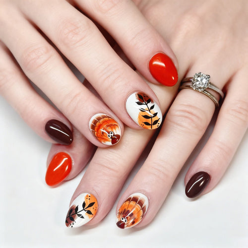 Künstlerisches Thanksgiving-Themen Press-On Nagelkunst Set