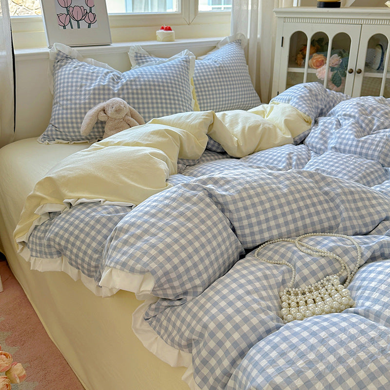 Gingham-Muster Bettdecken-Set
