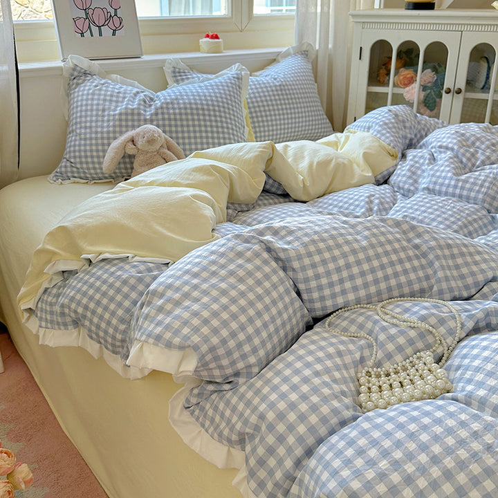 Gingham-Muster Bettdecken-Set