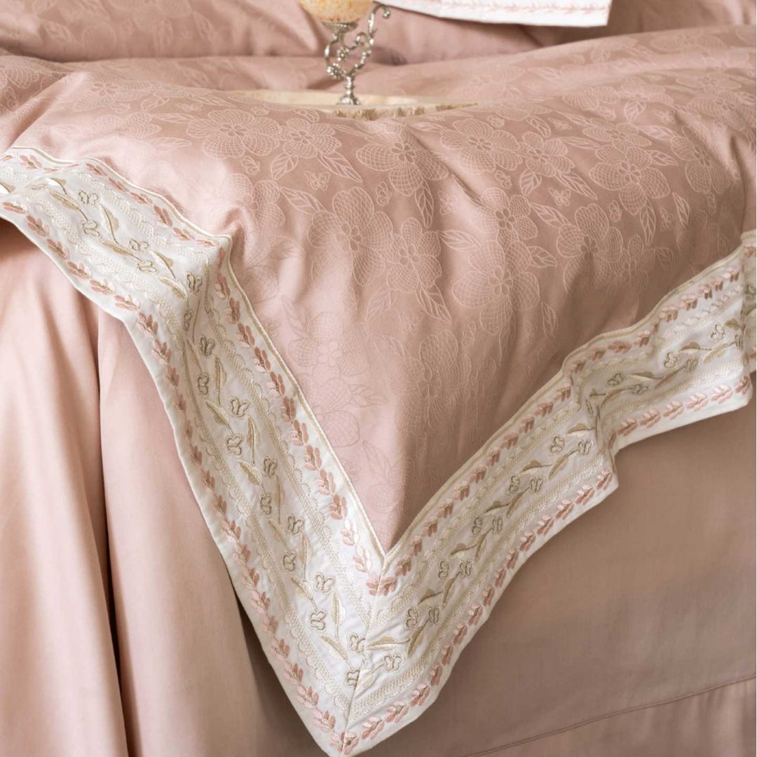 Jacquard-Texturiertes Baumwollsatin Bettwäsche Set mit Besticktem Rand und Kissenbezügen