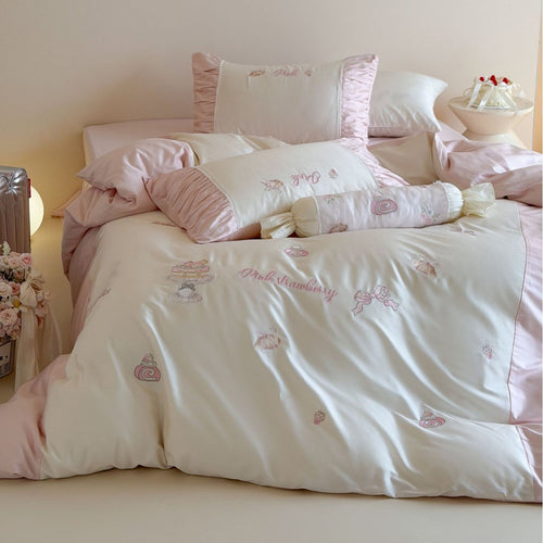 Besticktes Satin-Mischung Bettbezug-Set