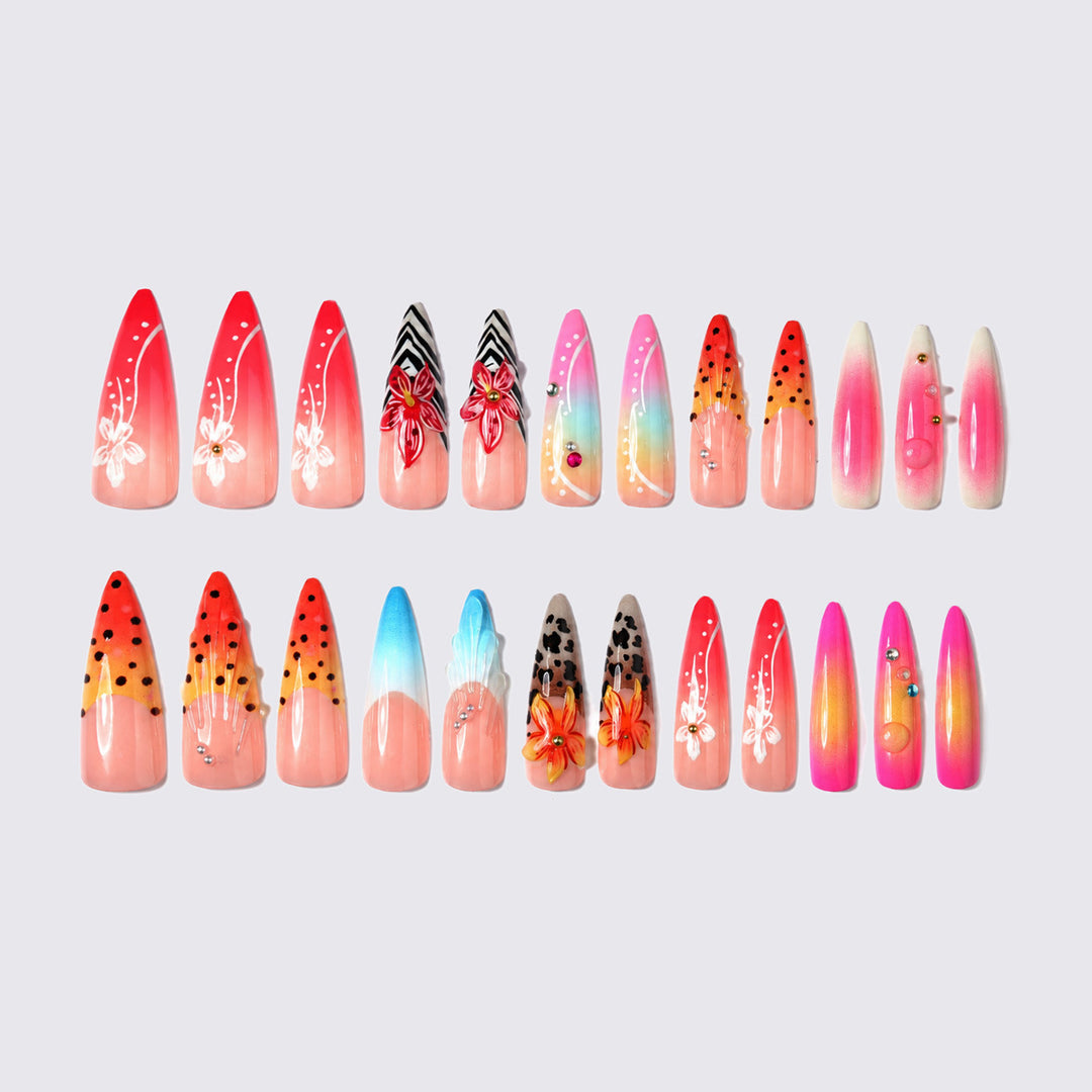Künstlerisches Premium Press-On Nail Set mit floralen und tierischen Designs Karnz