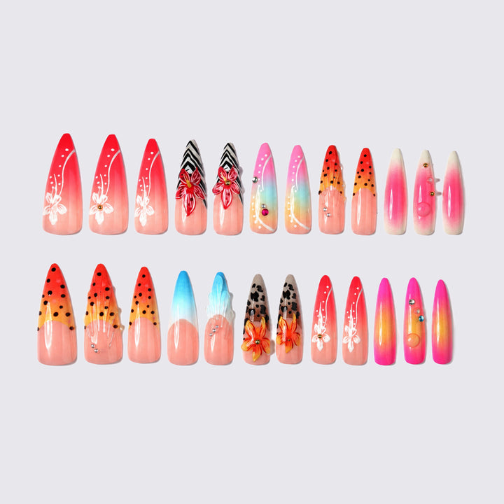 Künstlerisches Premium Press-On Nail Set mit floralen und tierischen Designs Karnz