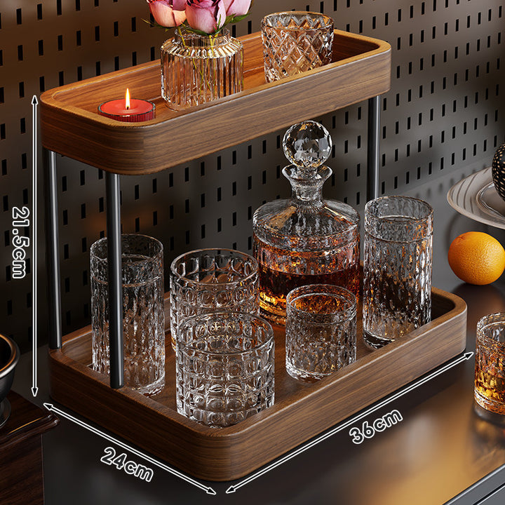 Doppelschichtiger Holzcocktail-Bar Serviertablett Organizer