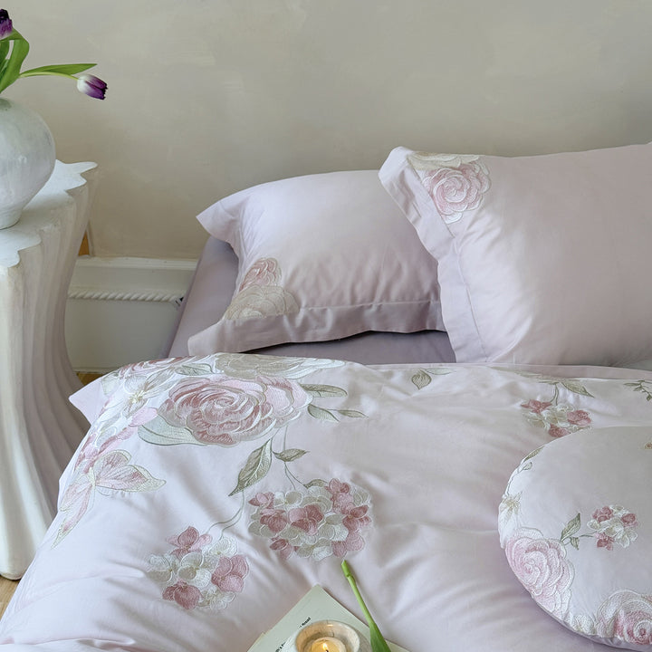 luxuriöses Baumwollsatin Bettwäsche-Set mit floraler Stickerei