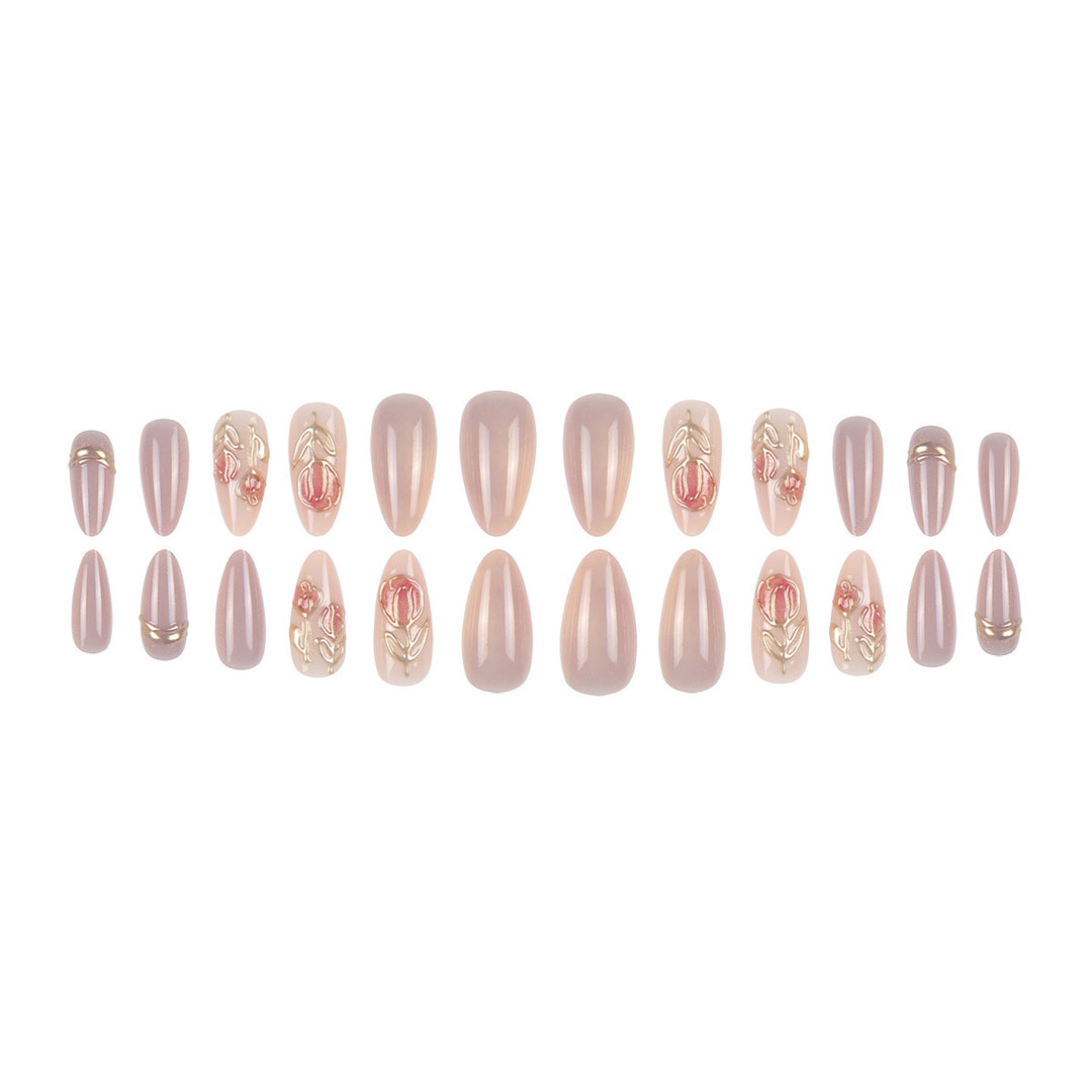 Elegante Stiletto Press-On Nagelset mit künstlerischem Blumenmuster Karnz
