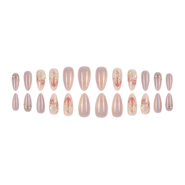 Elegante Stiletto Press-On Nagelset mit künstlerischem Blumenmuster Karnz