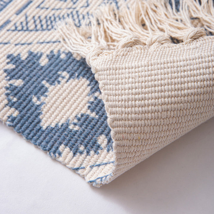 Handgewebter Baumwoll-Tischläufer mit Mandala-Jacquard und dekorativen Fransen