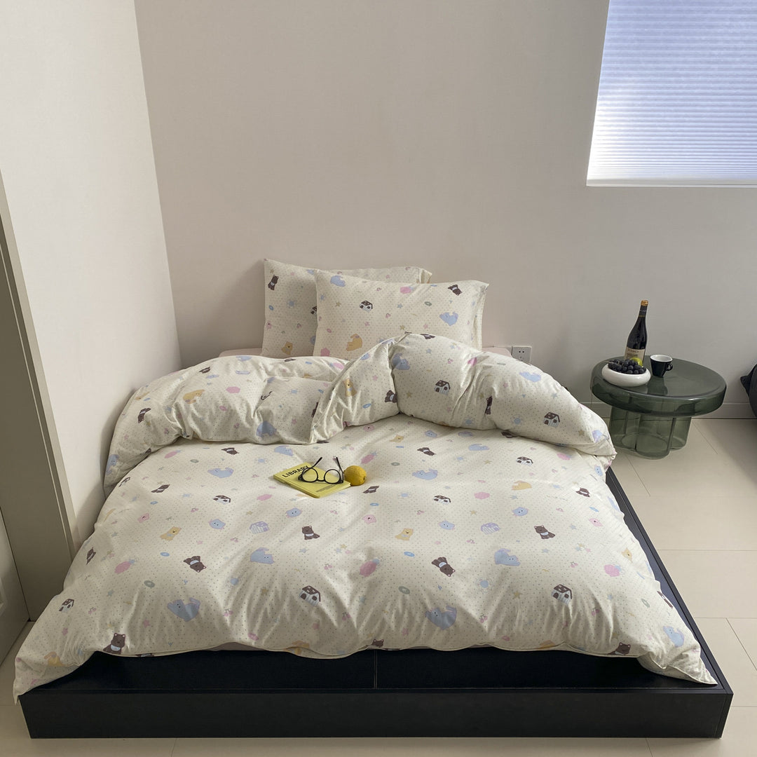 Bettwäsche-Set aus Baumwollsatin mit niedlichem Pastell-Motiv