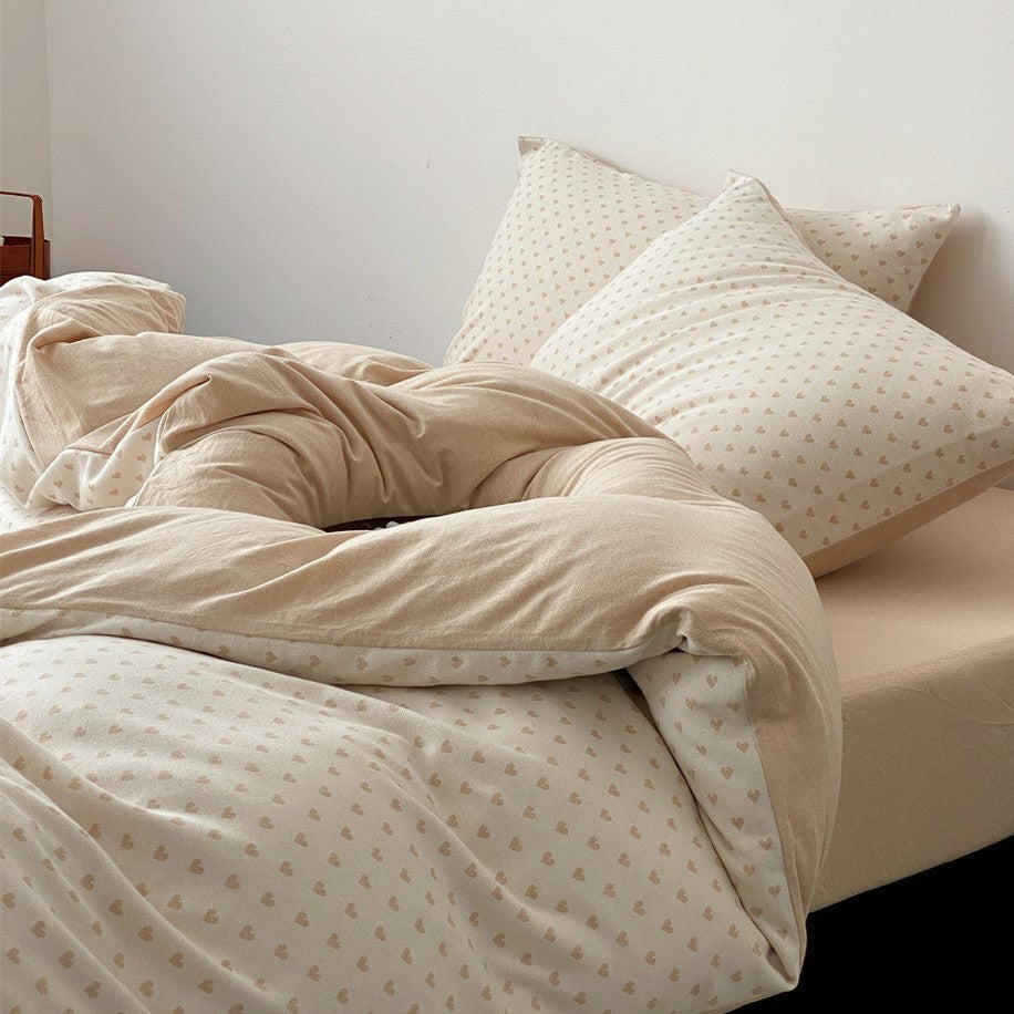 Atmungsaktives Baumwoll-Percale-Bettbezug-Set mit Mikro-Herz-Muster und Umschlag-Kissenbezügen