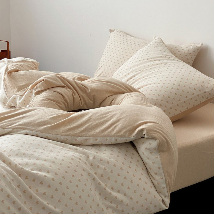 Atmungsaktives Baumwoll-Percale-Bettbezug-Set mit Mikro-Herz-Muster und Umschlag-Kissenbezügen