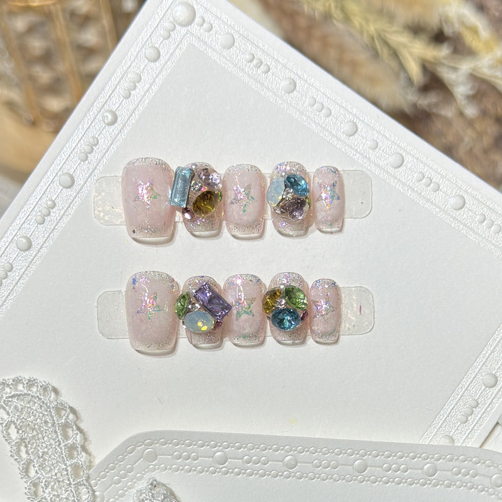 Edelsteine-verzierte Press-On Nagelset
