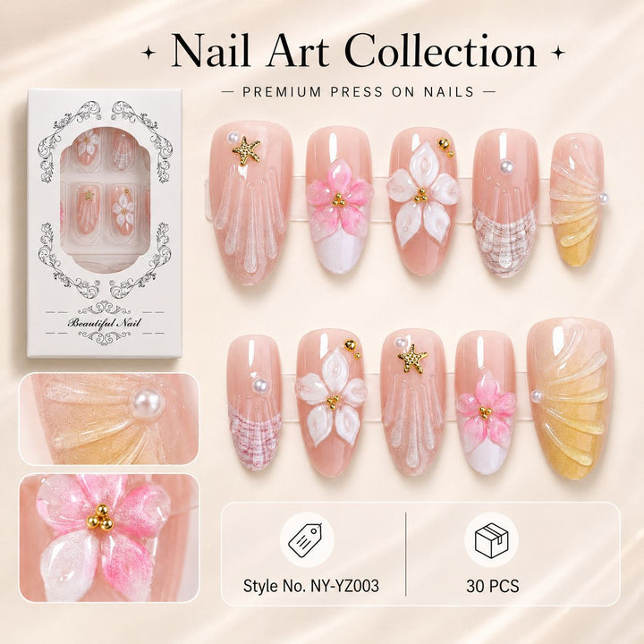 Premium Kunstnägel mit floralen Motiven Karnz
