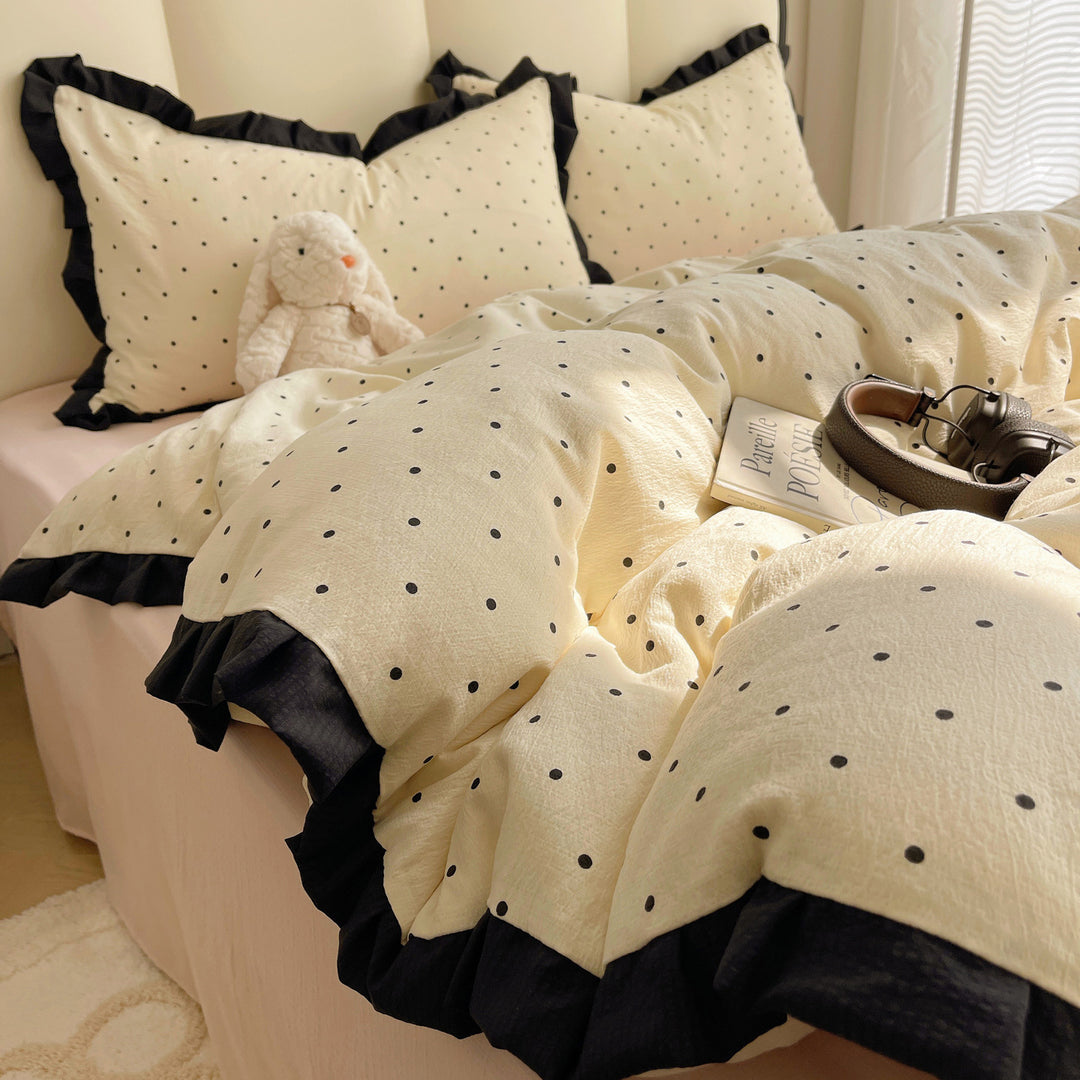 Polka Dot Rüschensaum Bettbezug und Kissenbezug Set