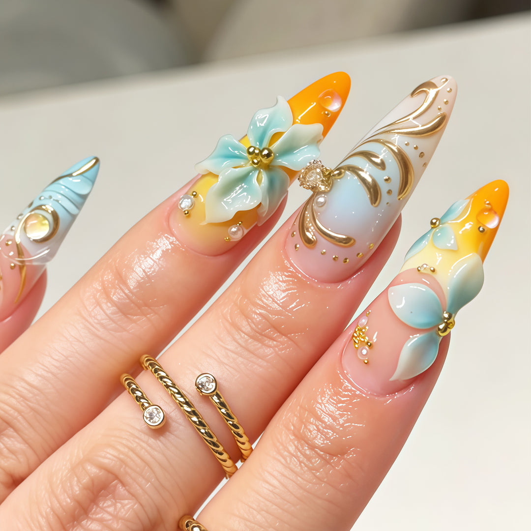 Florale verzierten Stiletto Nagelkunst Karnz