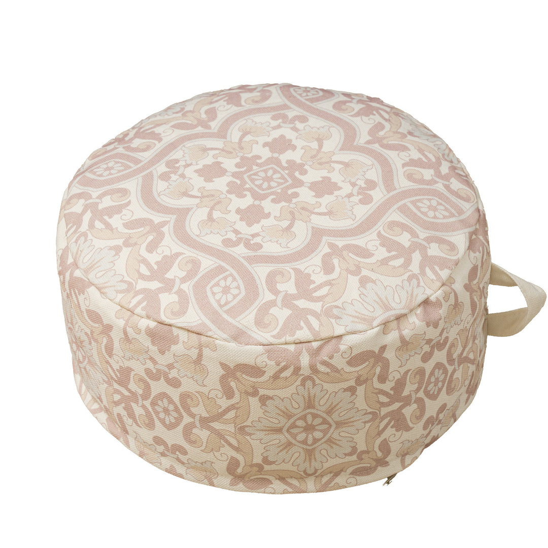 Runder Boden-Pouf mit gewebtem Ornamentmuster und Tragegriff Karnz