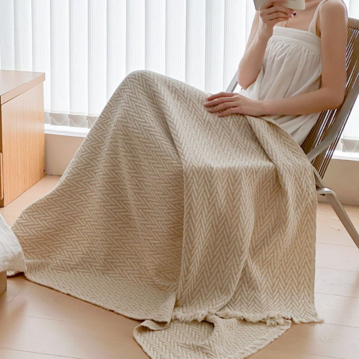 Leichtgewichtige Baumwoll-Jacquard-Fransen-Wurfdecke