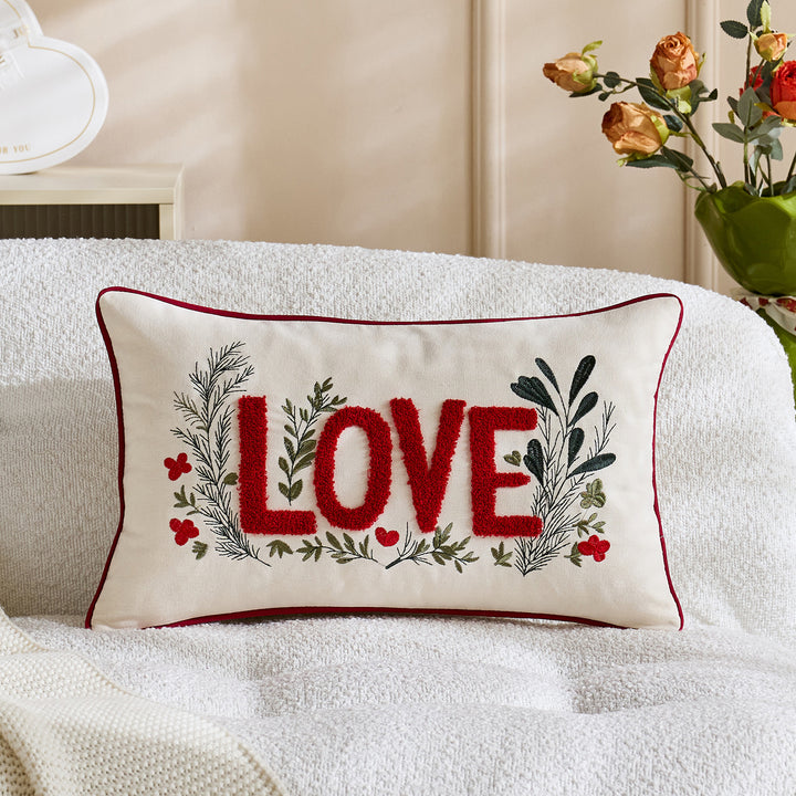 Bestickte Script Love Kissenbezug mit tufted Herz