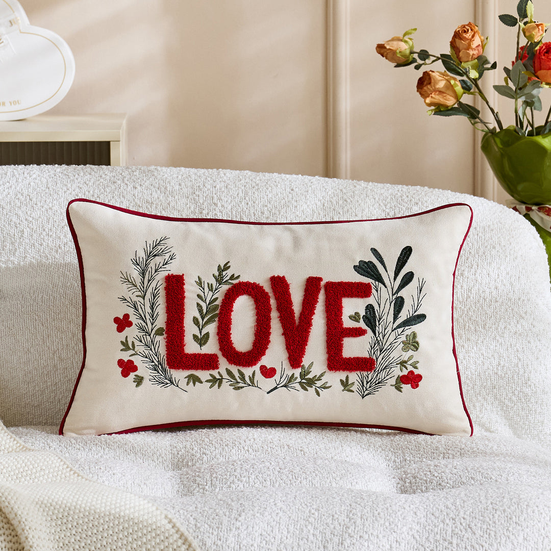 Bestickte tuftierte LOVE botanische Akzentkissenbezug