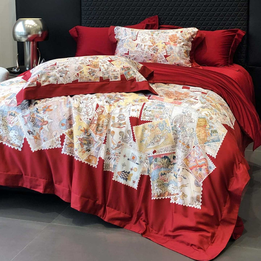 Luxuriöse Baumwollsatin-Bettwäschegarnitur mit feiner Floraler Ornamentik und dekorativem Kissenbezug
