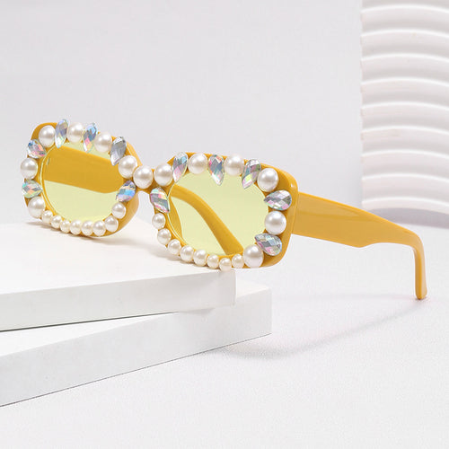 Damen elegante Sonnenbrille mit Perlenschmuck Karnz