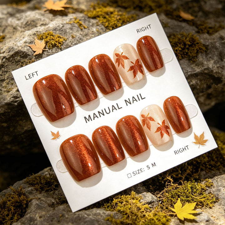 Herbst-Themen Press-On Nagelkunst Set mit Blattdesign Karnz