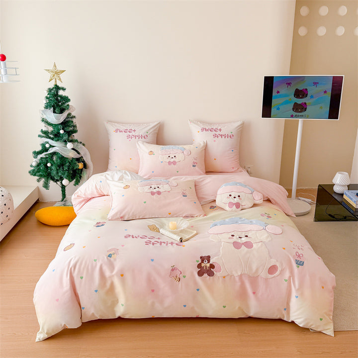 Kinderbettwäsche-Garnitur mit applizierten Schaf- und Teddydetails