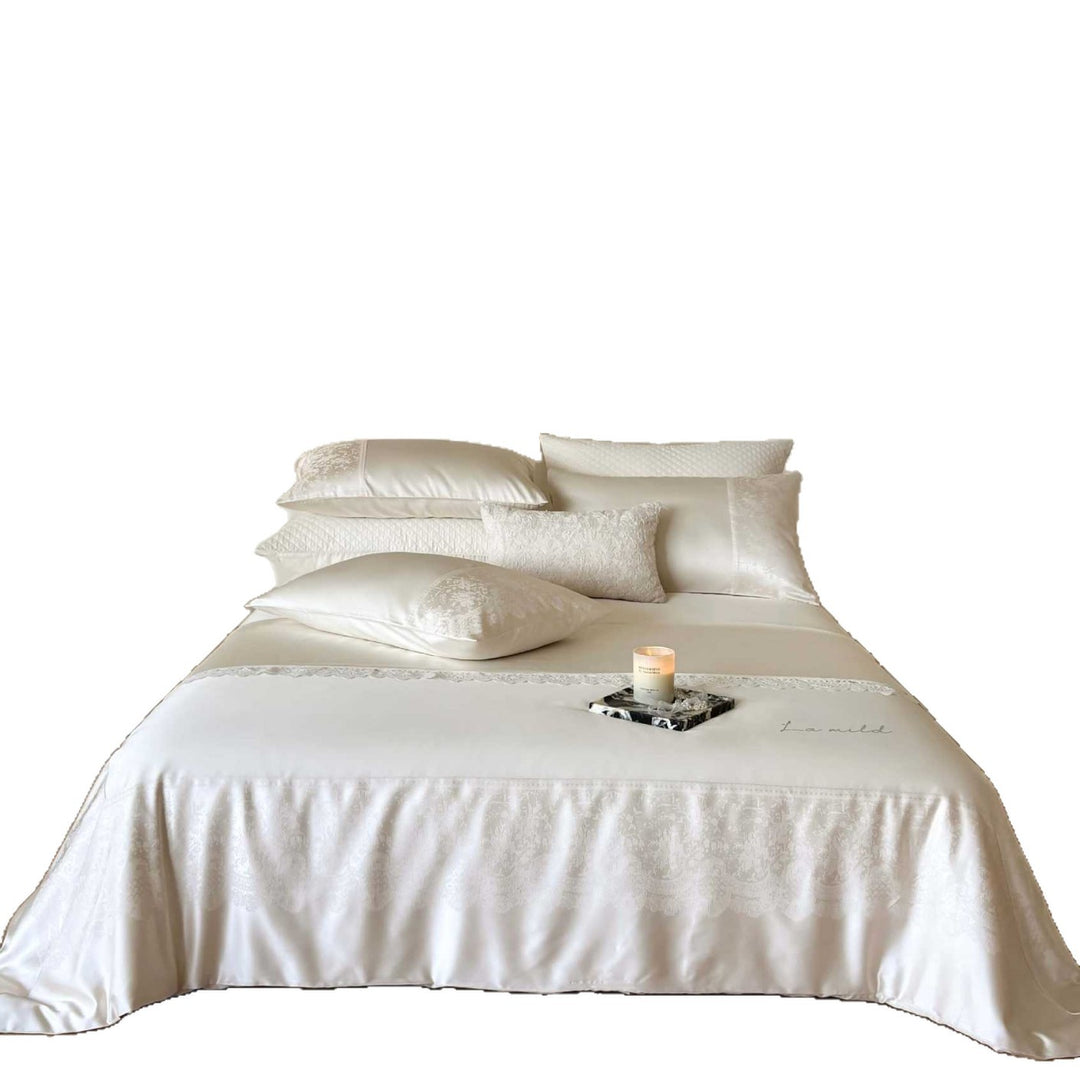 Luxus Satin Jacquard Bettbezug und Spitzenbesatz Bettwäsche Set