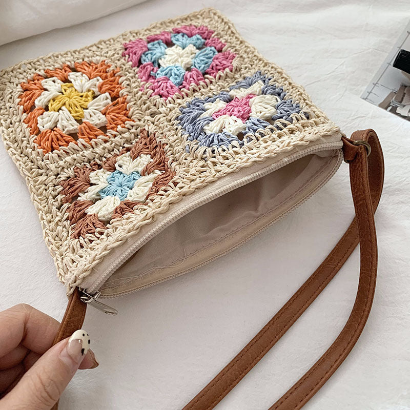 Damen Handtasche im Vintage-Stil mit buntem Häkelmuster Karnz