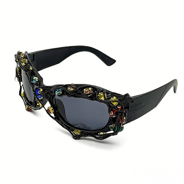 Damen auffällige Designer-Sonnenbrille mit Strass-Applikationen Karnz