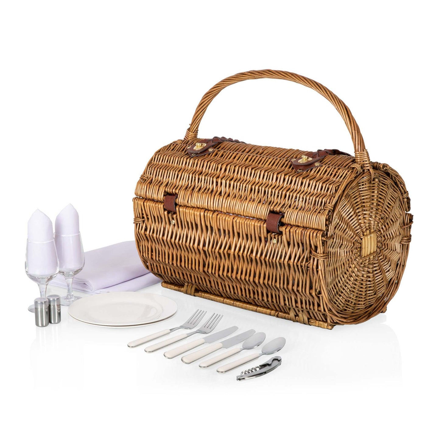 Damen Picknickkorb mit integriertem Geschirrset und stilvollem Gingham-Muster Karnz