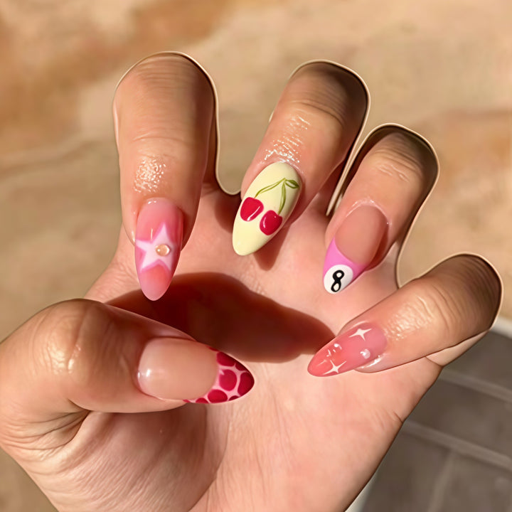 Künstlerisch von Früchten inspiriertes Press-On Nagelkunst Karnz