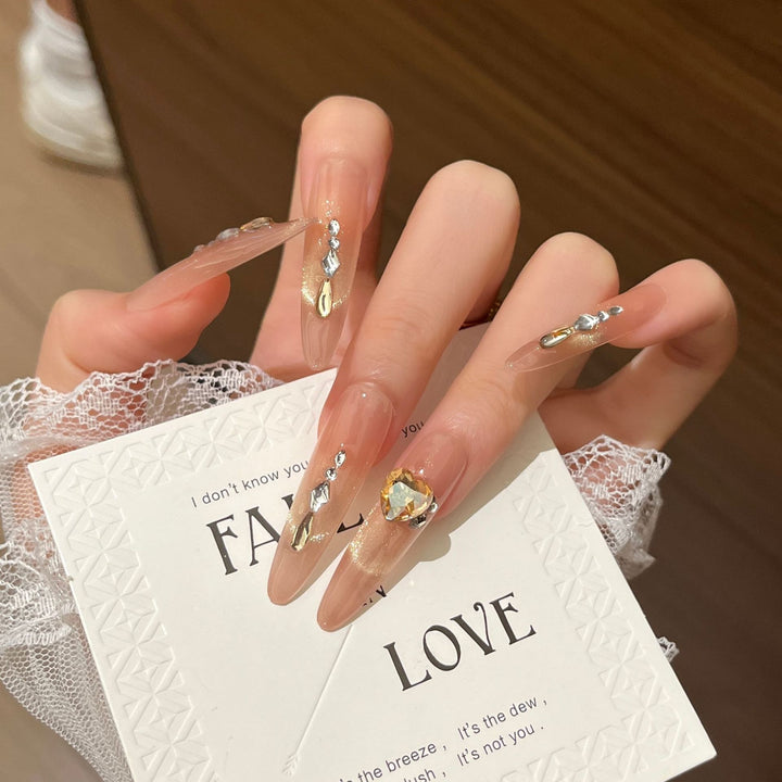 Elegante mit Strass veredelte lange Press-On Nägel Erweiterungen Karnz